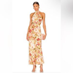Significant Other Lapis Dress Watercolor Floral maxi midi halter rayon Revolve